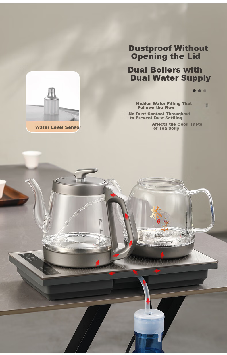 FUNORK Fully Automatic Water Filling Electric Kettle Tea Table Boiling Kettle Home Office Tea Table Embedded Integrated Tea Set 1.2L Electric Tea Stove Set RY-03 Steaming Tea Model 2