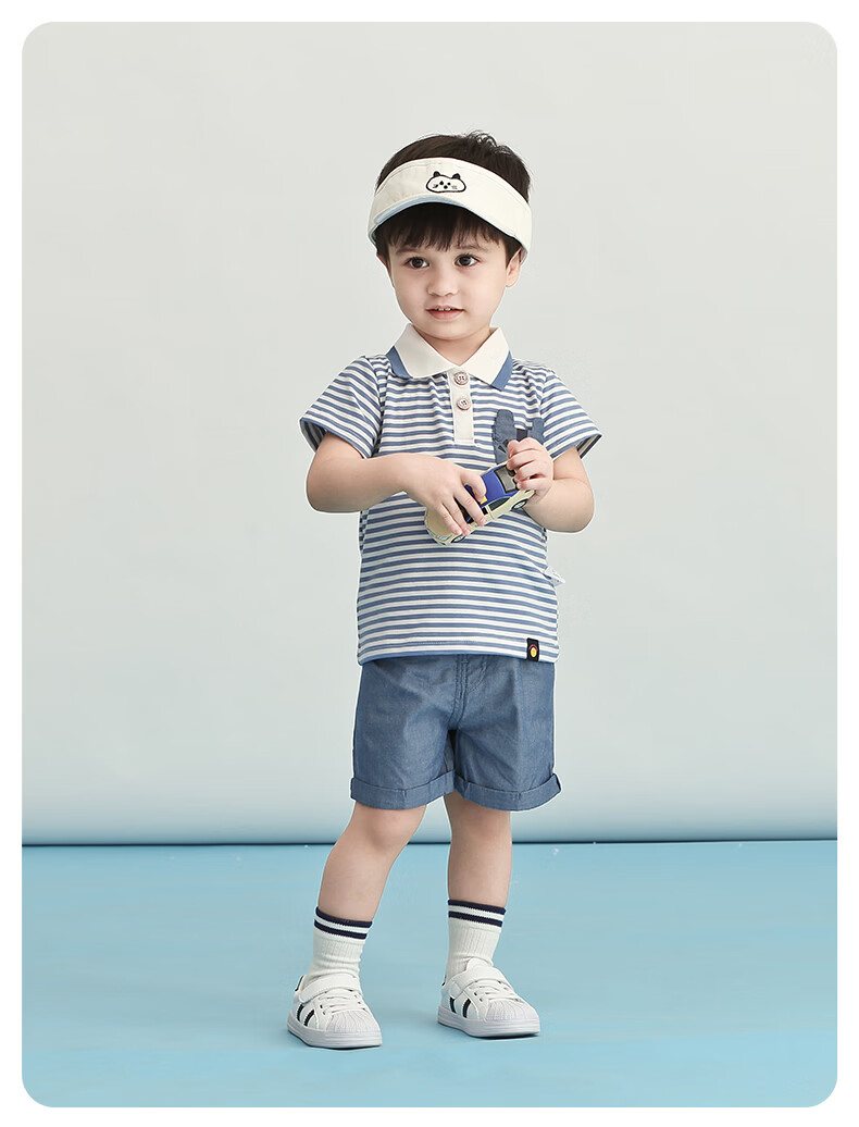 JELLYBABY 3D Polo Collar Summer Boys' Casual Set Lightweight Short Sleeve T-Shirt Loose Fit Comfortable 17