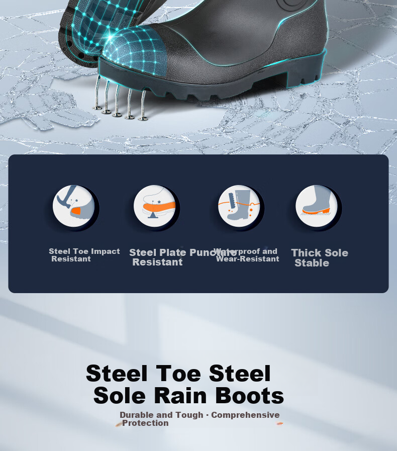 FOOTOPPO Men's Mid-Calf Work Rain Boots Steel Toe Anti-Smash Puncture-Resistant Waterproof Mining Safety Shoes with Steel Plate and Steel Sole High Tube Rubber Boots 2