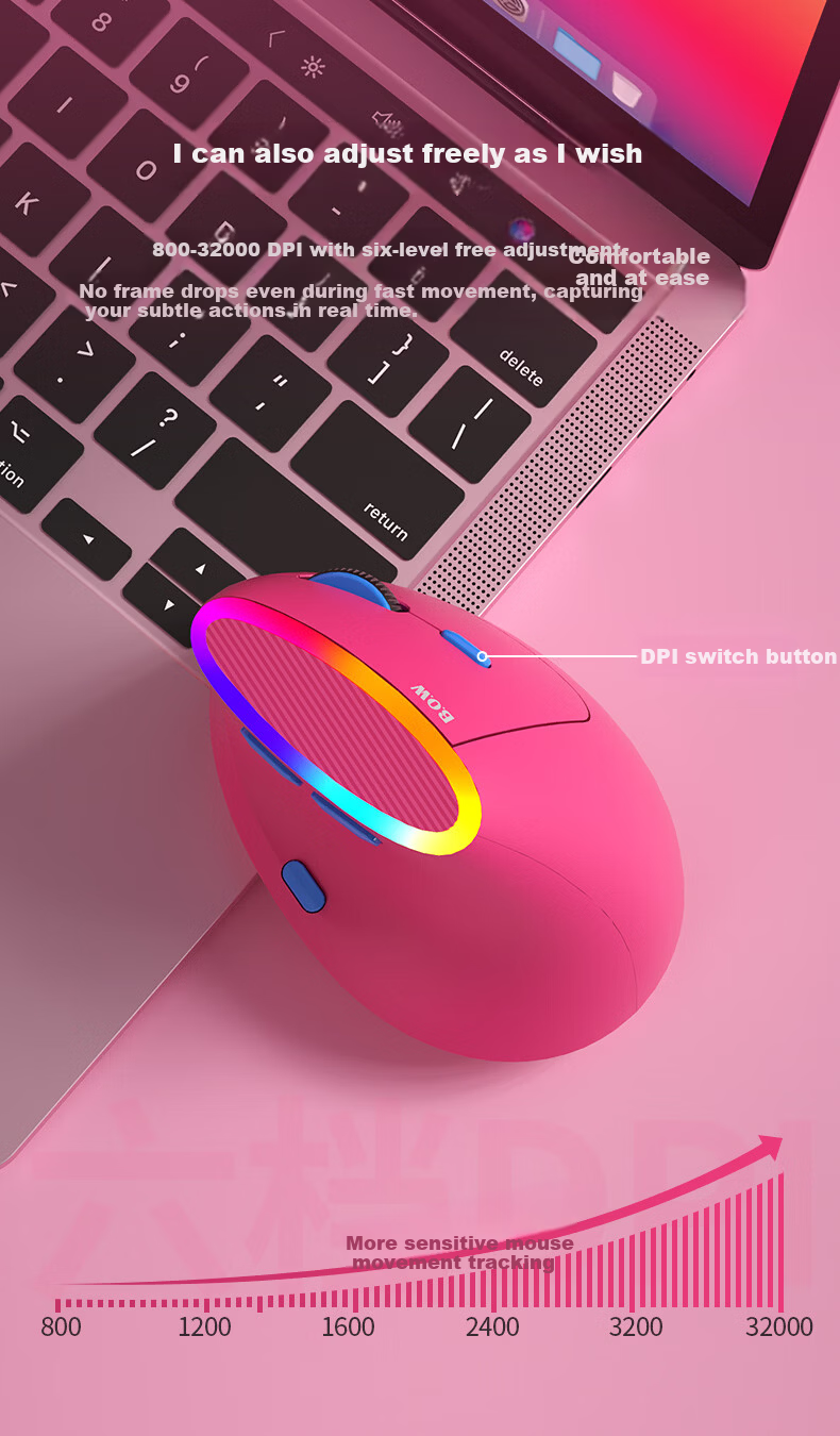 B.O.W Hangshi MD470BL Ergonomic Tri-Mode Mouse Wired Wireless Bluetooth Rechargeable Silent White Gray for Laptop Desktop iPad Huawei Xiaomi Phone 5
