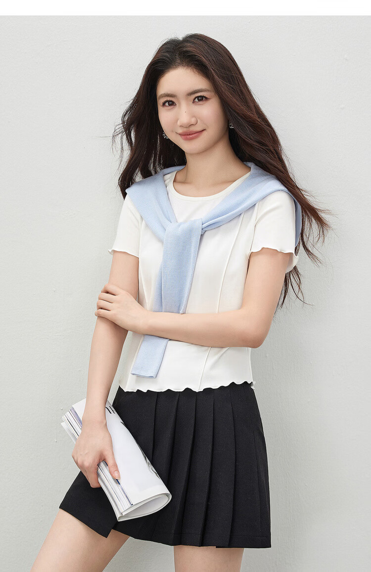 Shangdu Bilai Laisai Erl Cotton Cool Feeling Women's Summer Casual Round Neck Letter Embroidered T-Shirt Elegant Wave Edge Slim Fit Inner Wear 13