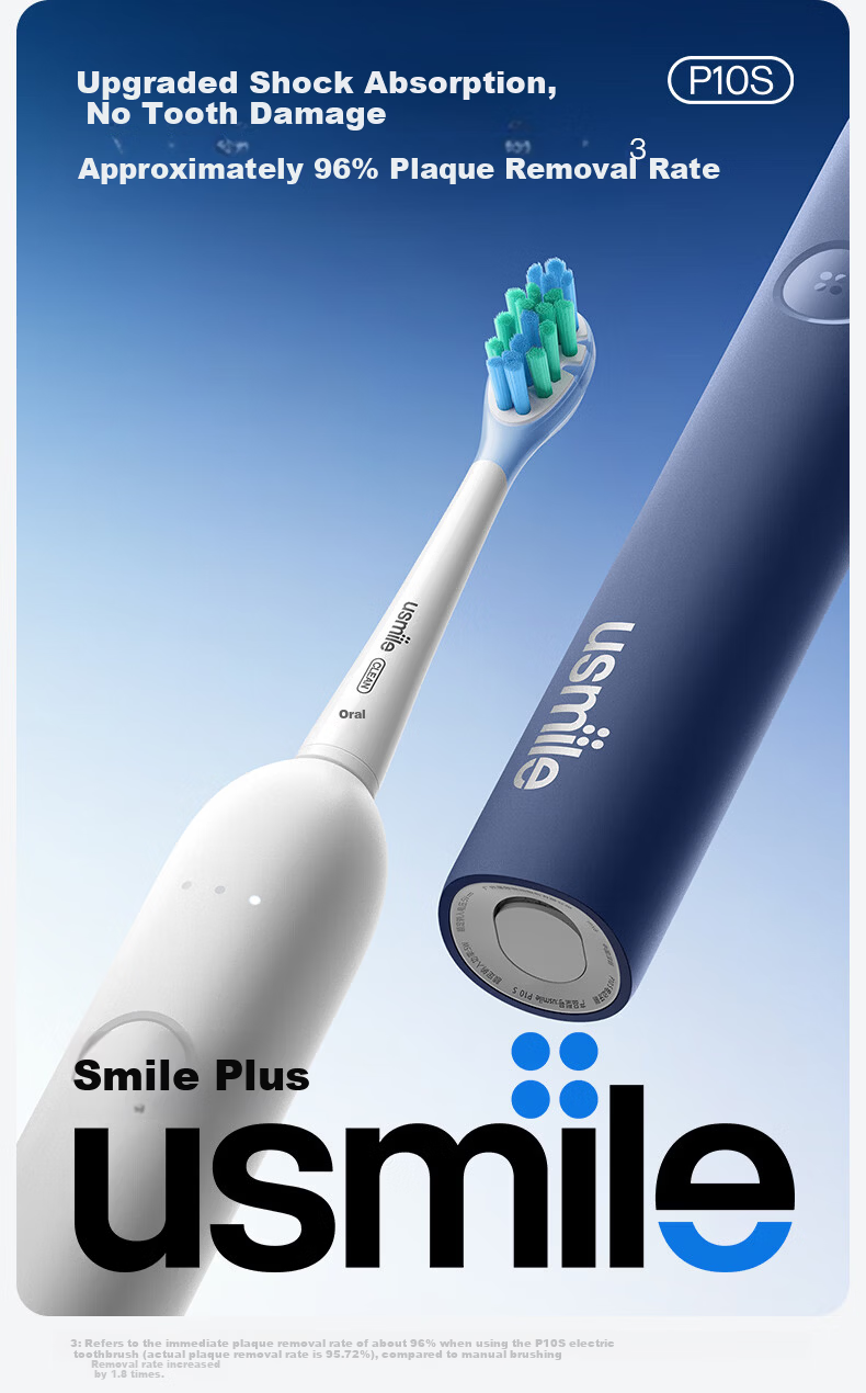 Usmile Smile Plus Electric Toothbrush Shock Absorption Cleaning Brush Head P10S Morning Mist White 180-Day Long Battery Life Wedding Couple Gift for Boyfriend Girlfriend Birthday Present 1