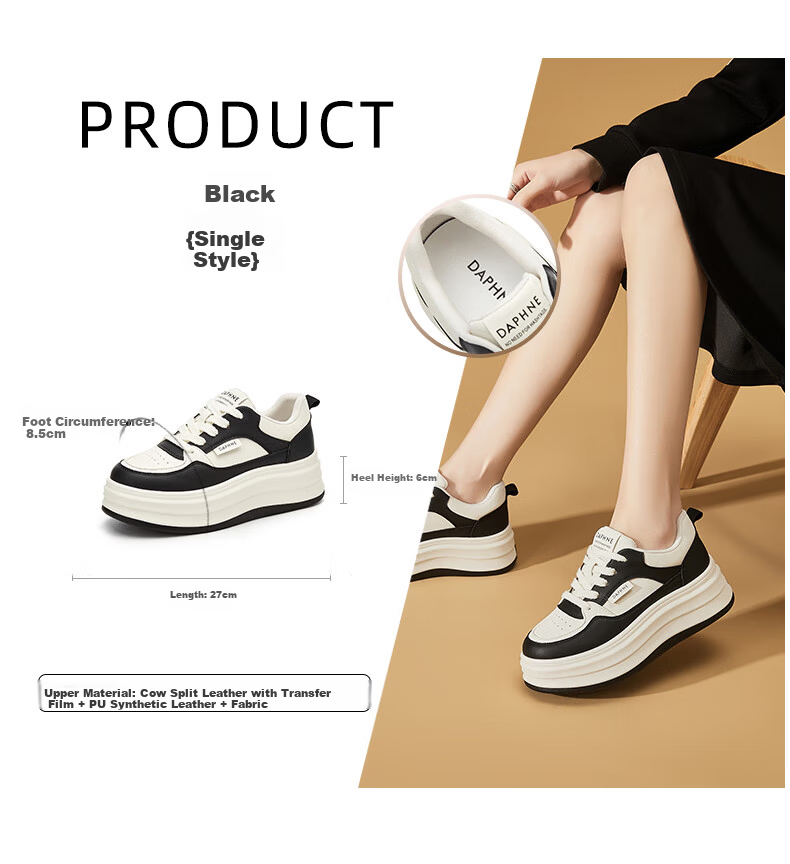 DAPHNE Women's White Sneakers 2026 New Spring Casual Thick-Soled Sports Shoes Women's Skate Shoes 2