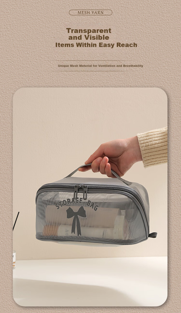 Keliang Huizi Travel Toiletry Bag Makeup Bag Portable Transparent Mesh Storage Pouch Pillow Bag Gray 4