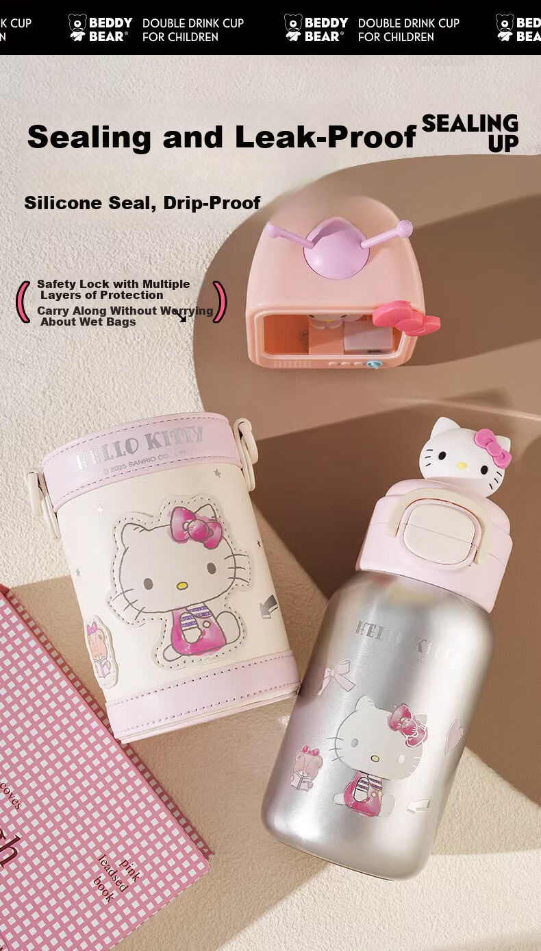 BEDDYBEAR Bloom Double Drinking Children's Insulated Bottle with Sleeve and Straw Large Capacity Student Cup 520ML Feisheng Yake 8