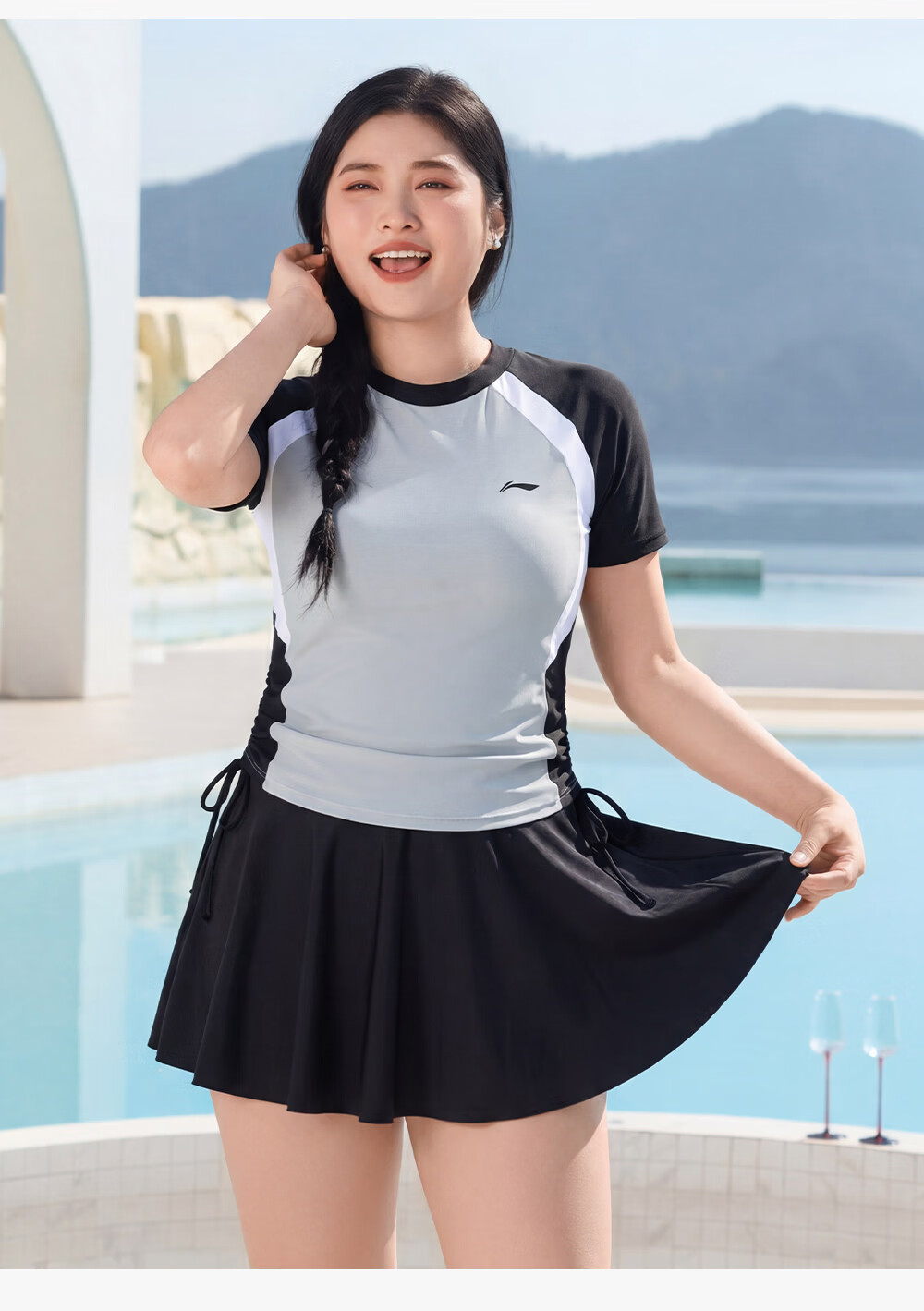 LI-NING Women's Plus Size Swimsuit 2026 New Style Two-Piece Slimming Conservative Swimwear for Over 200 lbs 12