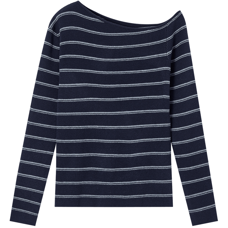 Demana Salt Series Pop Poetry Spring Retro Style Asymmetric Collar Striped Soft Stretch Slimming Concealing Knit Sweater for Women High-End Feel