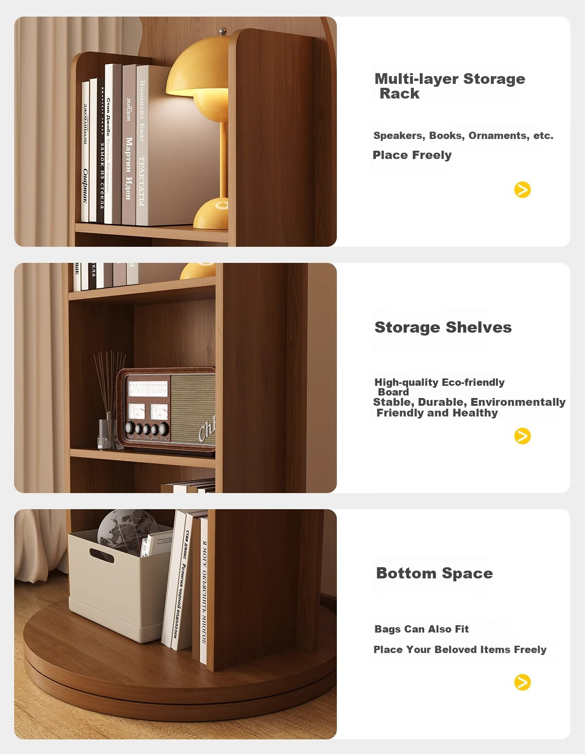Millennium Huafu Bear Rotating Dressing Mirror Full-Length Floor Mirror with Magazine Rack Rotating Storage Dressing Mirror 165*36 Black 4
