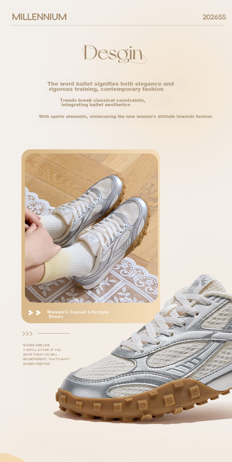 CAMEL Liuguang 2nd Generation Thin Sole Women's Breathable Casual Retro German Training Shoes K26BX5L3008 Silver/Ivory White Size 37 8