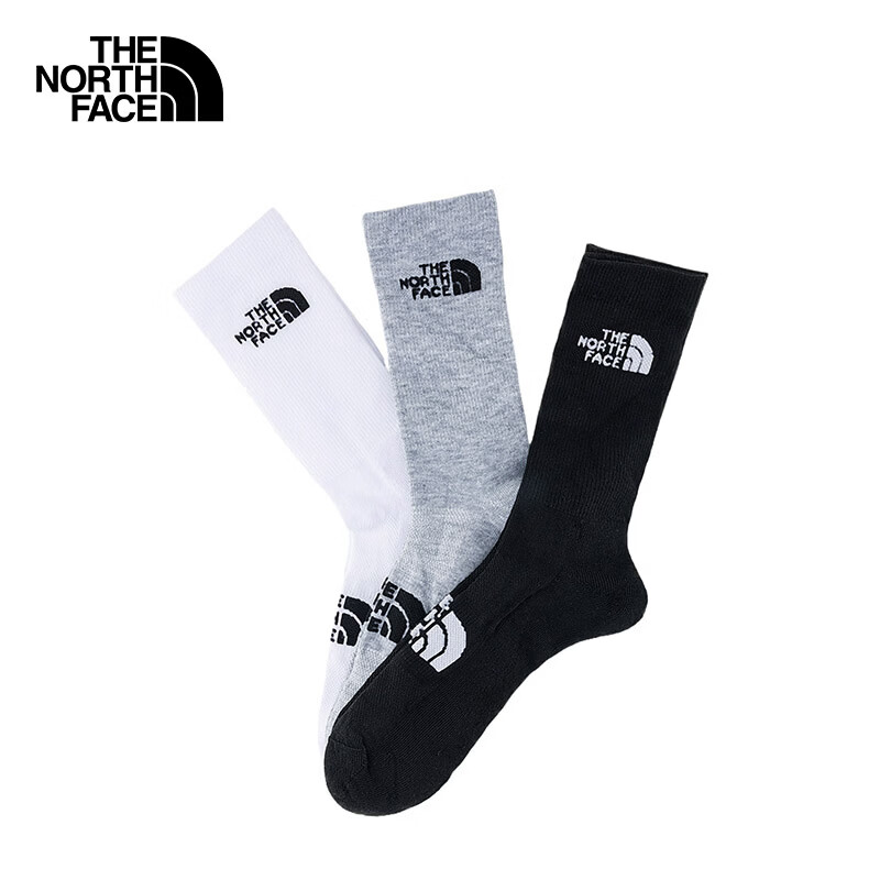 The North Face Mid-Calf Sports Socks Unisex Outdoor Breathable 3-Pack 8AMY Black/White/Gray/3G7 M