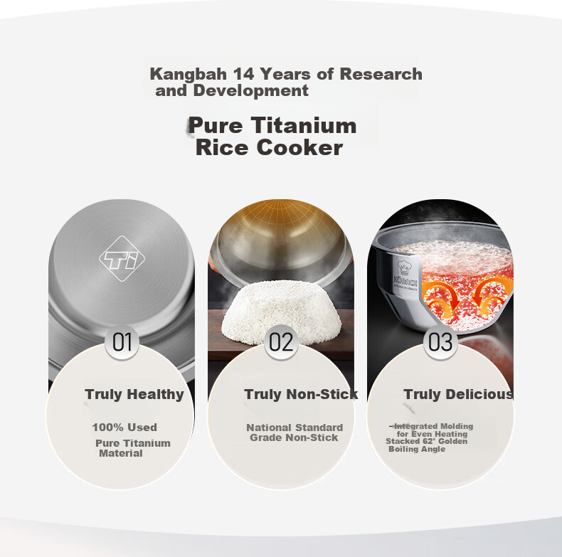Kambach Pure Titanium Inner Pot Small Square Rice Cooker Smart Electric Rice Cooker 0 Fluorine Coating Multifunctional Large Capacity Inner Pot Baby-Safe Non-Stick Pura 4L JD Exclusive 4