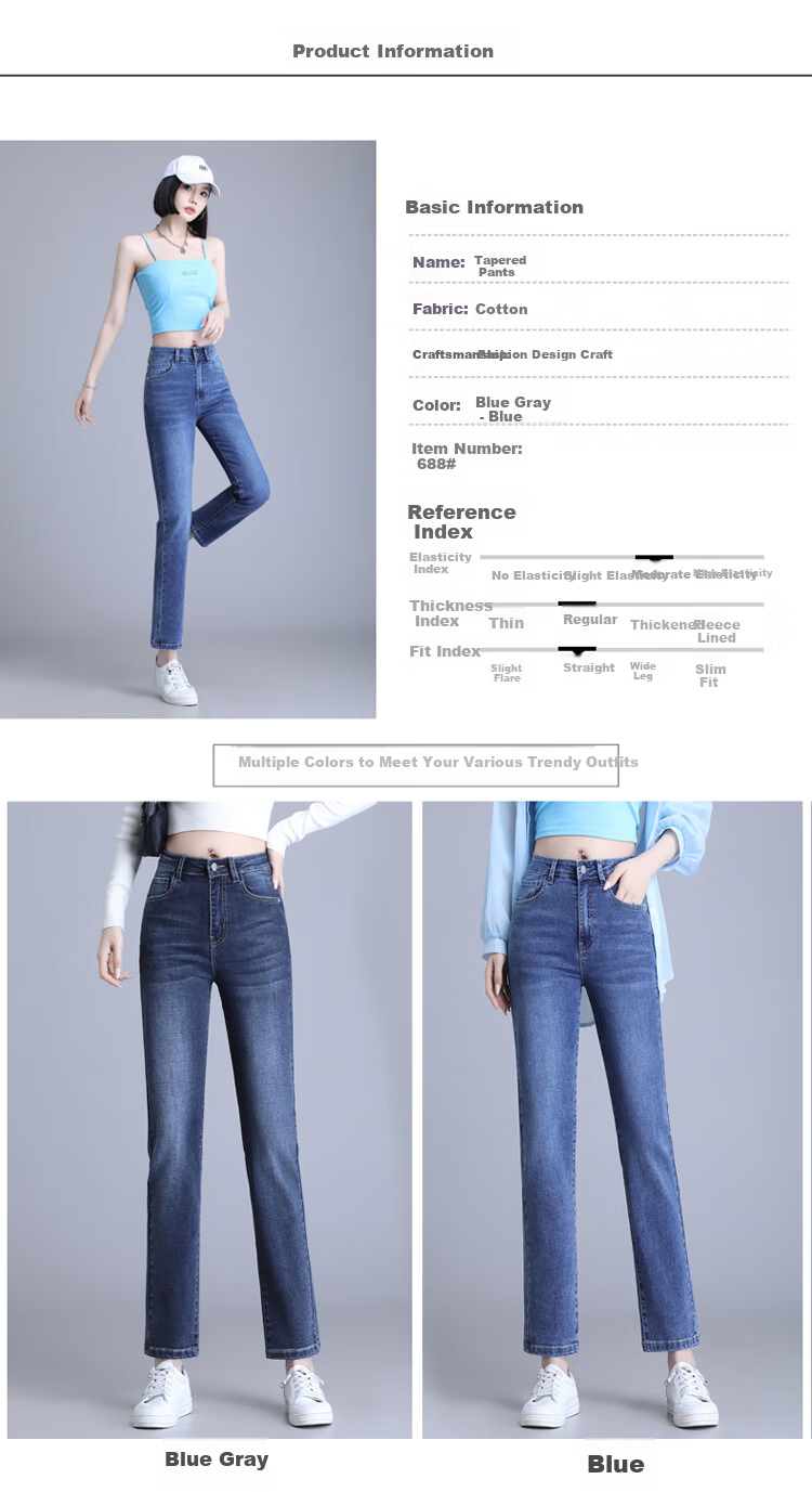 Romon Slimming Cigarette Pants Women's Summer High-Waist Stretch Casual Straight-Leg Cropped Jeans Blue Gray Size 33 4
