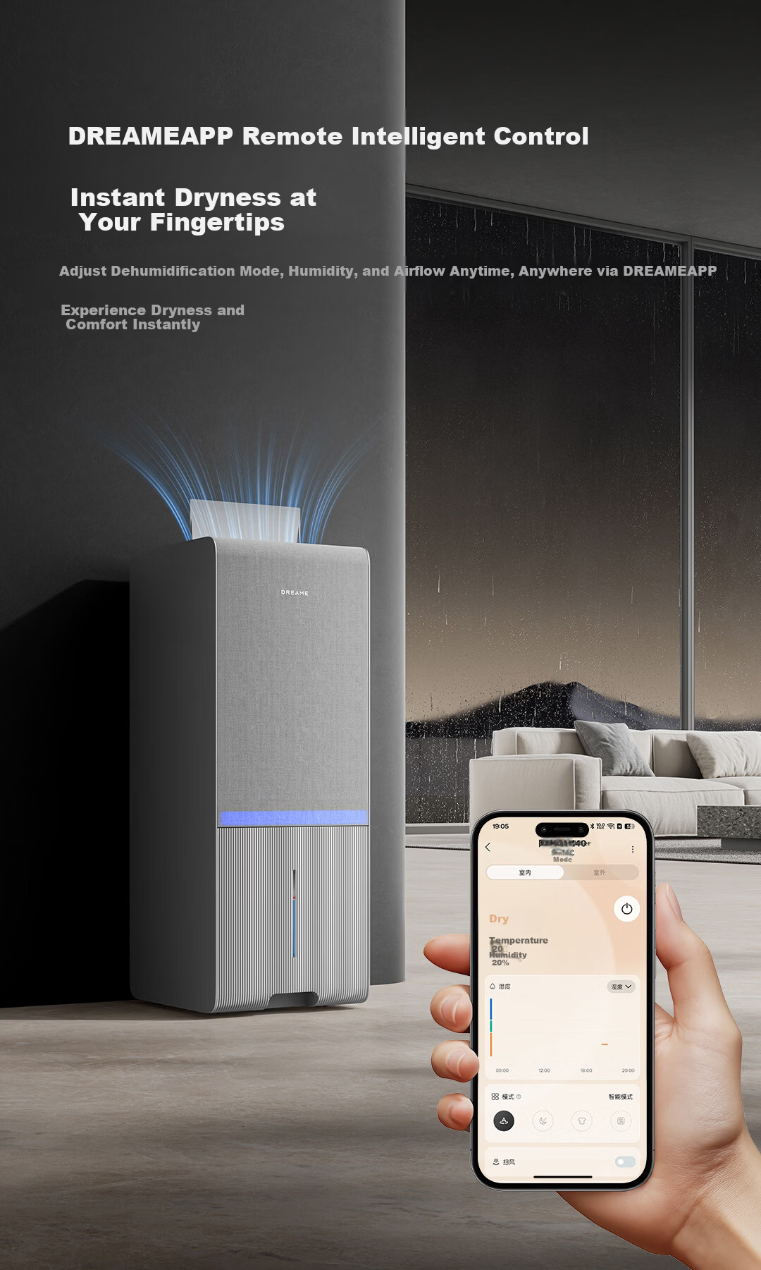 Dreame DZ40 Dehumidifier Silent Inverter Purification 40L/Day Home Clothes Dryer Basement Dehumidifier 18
