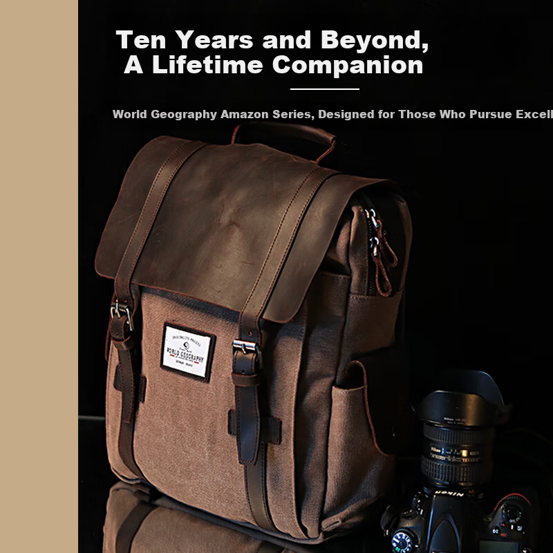 World Geography Germany Genuine Leather Canvas Backpack Vintage Casual Unisex School Bag Medium Large Student Laptop Bag Field Green