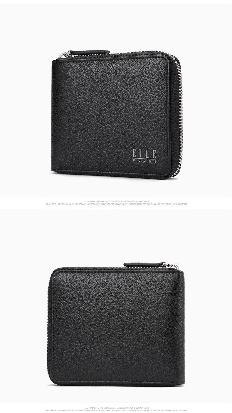 ELLE HOMME Men's Fashionable Short Wallet, Litchi Pattern Top-Grain Leather Zipper Coin Purse 4122, Birthday Gift for Me 6