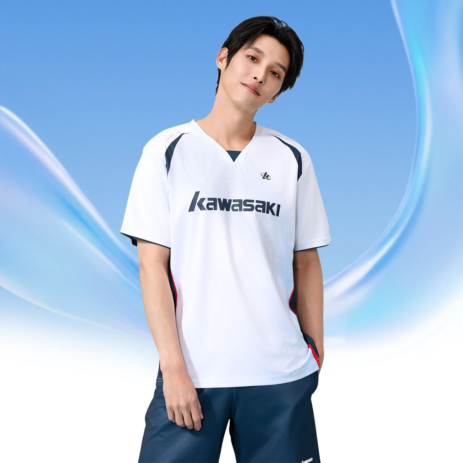 KAWASAKI Men's Badminton Sports Short Sleeve T-Shirt Quick-Dry Breathable Competition Training Shirt D1227 White M