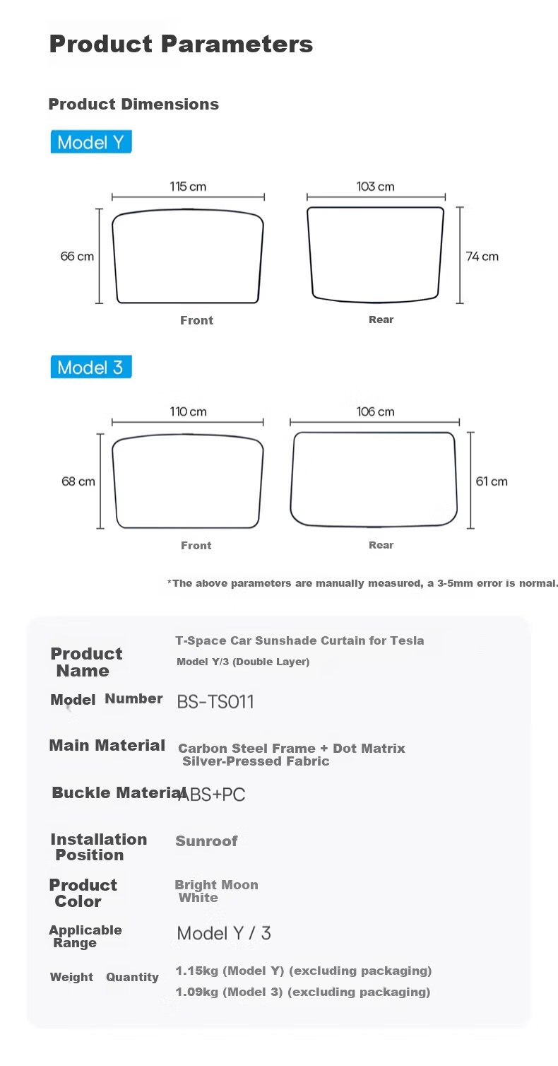 AUTOWOEL Tesla Model Y3 Sunroof Sunshade Curtain Upgraded Version Double-Layer Magnetic Sunshade Heat Insulation Original 13