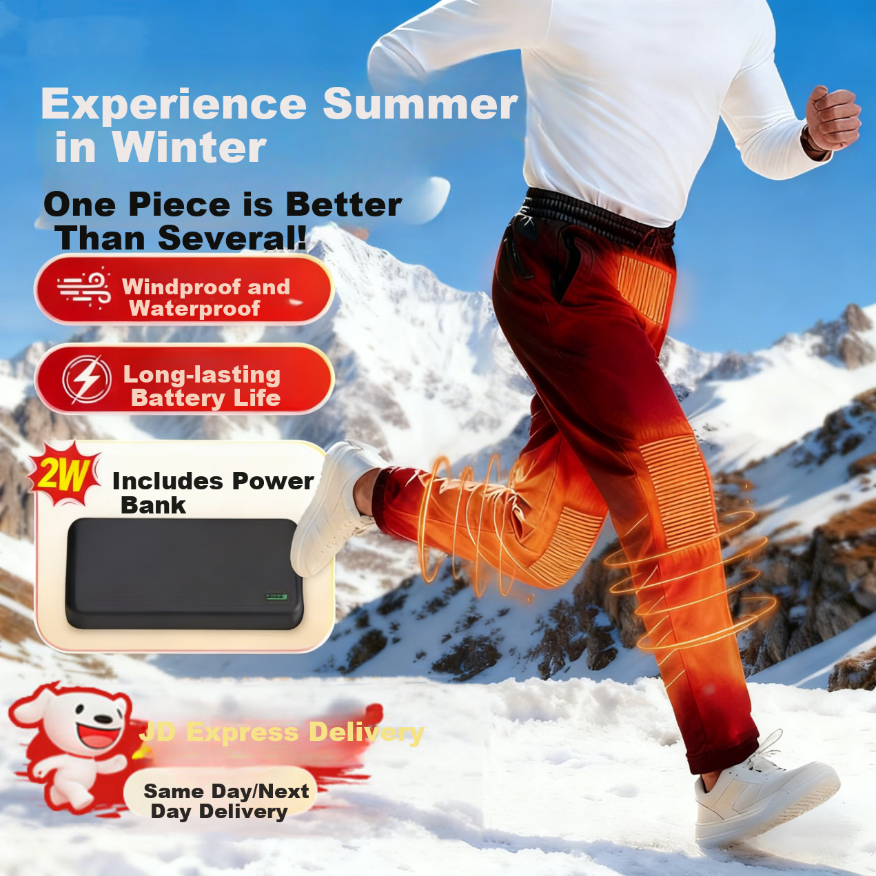 Zhugu Electric Heated Pants Rechargeable Unisex Full-Body Heating Black Technology Thermal Pants Outdoor Cold-Resistant Cycling Pants Smart Temperature Control Electric Cotton Pants Black with 2W Powe