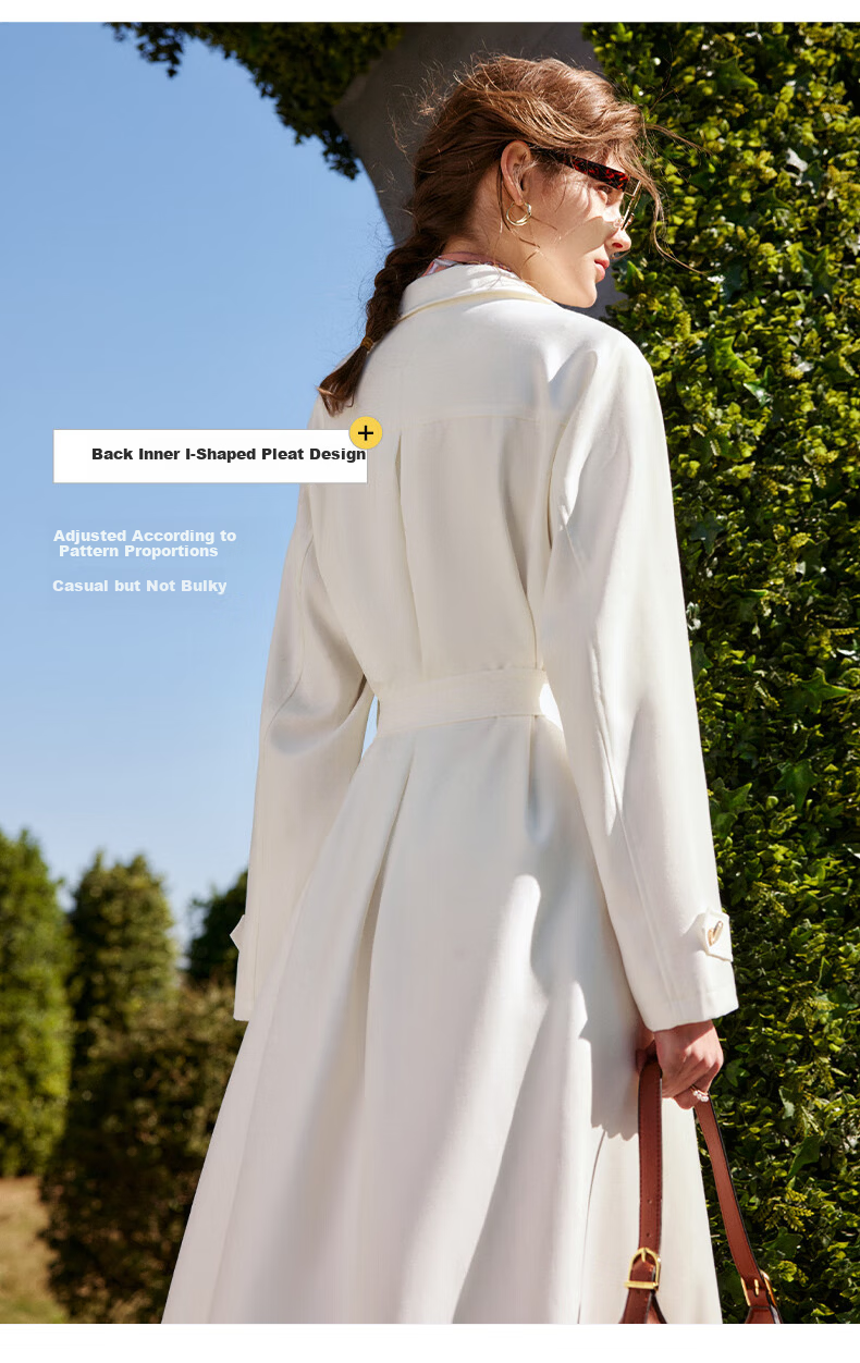 Olrain French Style Premium Trench Coat Women's Autumn Lightweight Mid-Length Coat Off-White (Second Batch) M 8