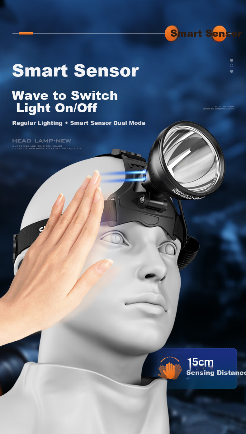 SupFire High-Powered Headlamp Sensor Outdoor Long Battery Life High Lumen Miner Work Light 11