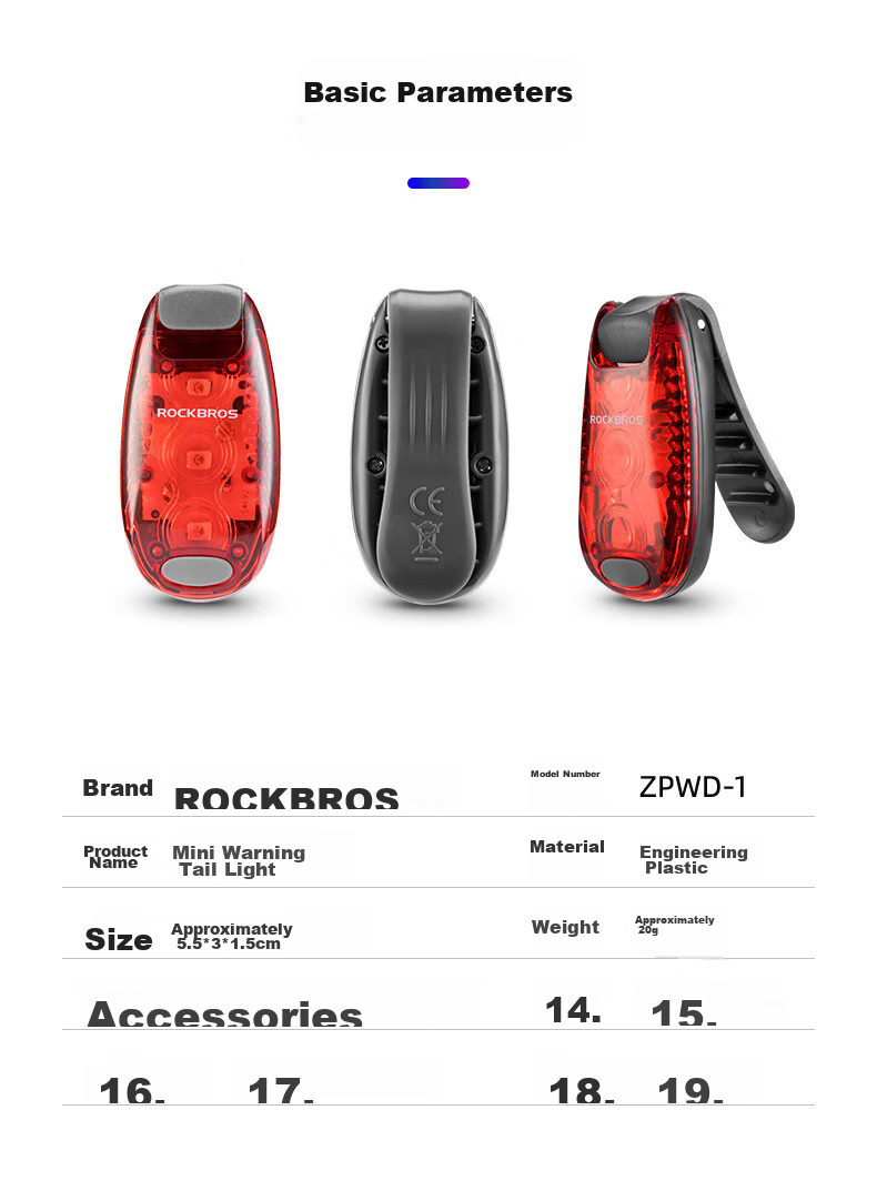 ROCKBROS Bicycle Light Tail Light for Mountain And Road Bikes, Warning Night Riding Helmet Running Light, Portable Accessory ZPWD-1 Tail Light 3