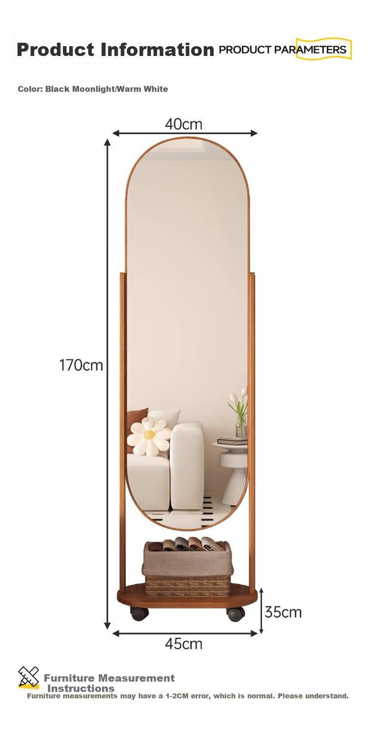 Millennium Mansion Pegboard Rotating Full-Length Mobile Floor Mirror with Integrated Clothes Rack 170*40 Walnut 16