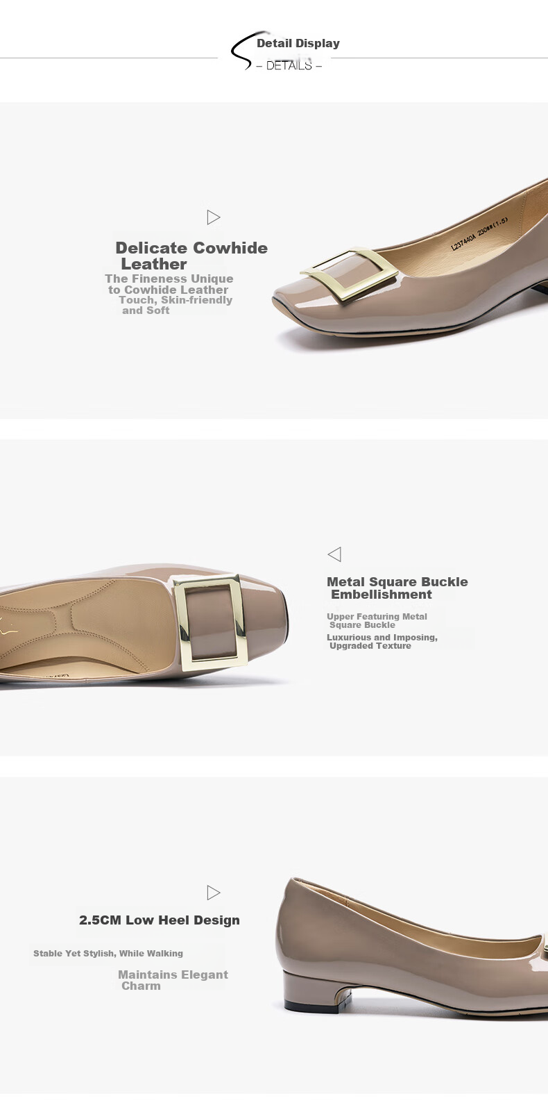 SATCHI Low Heel Women's Shoes 2025 New Square Buckle Patent Leather Comfortable Fashion Nude Work Shoes L237440A 5