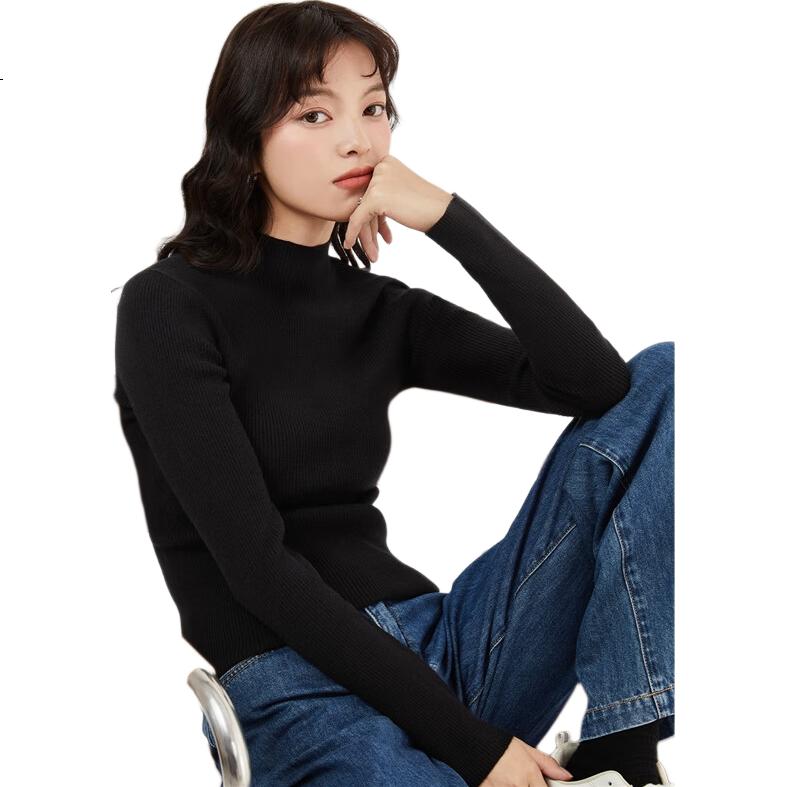 Giordano Ultra-Fine Knit Sweater for Women, Solid Color Slim-Fit Inner Layer Semi-Turtleneck Long-Sleeve Knitted Base Layer Women's 13353811