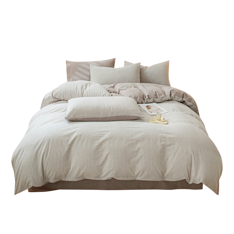 Wuyinliangpin Pure Cotton Bedding Set, 100% Cotton Bed Sheet Four-Piece Set, Duvet Cover 220*240cm, Banxia Rice Gray