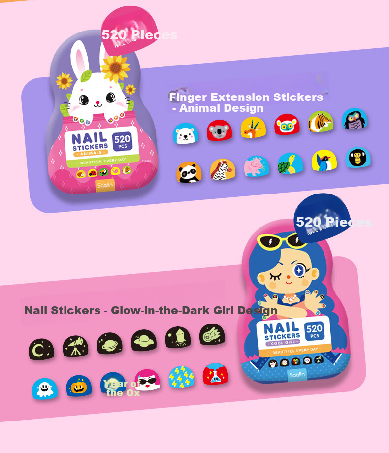 SAALIN Children's Cartoon Nail Stickers Nail Polish Set Waterproof Safe Peelable Princess Girl Toy Gift 12