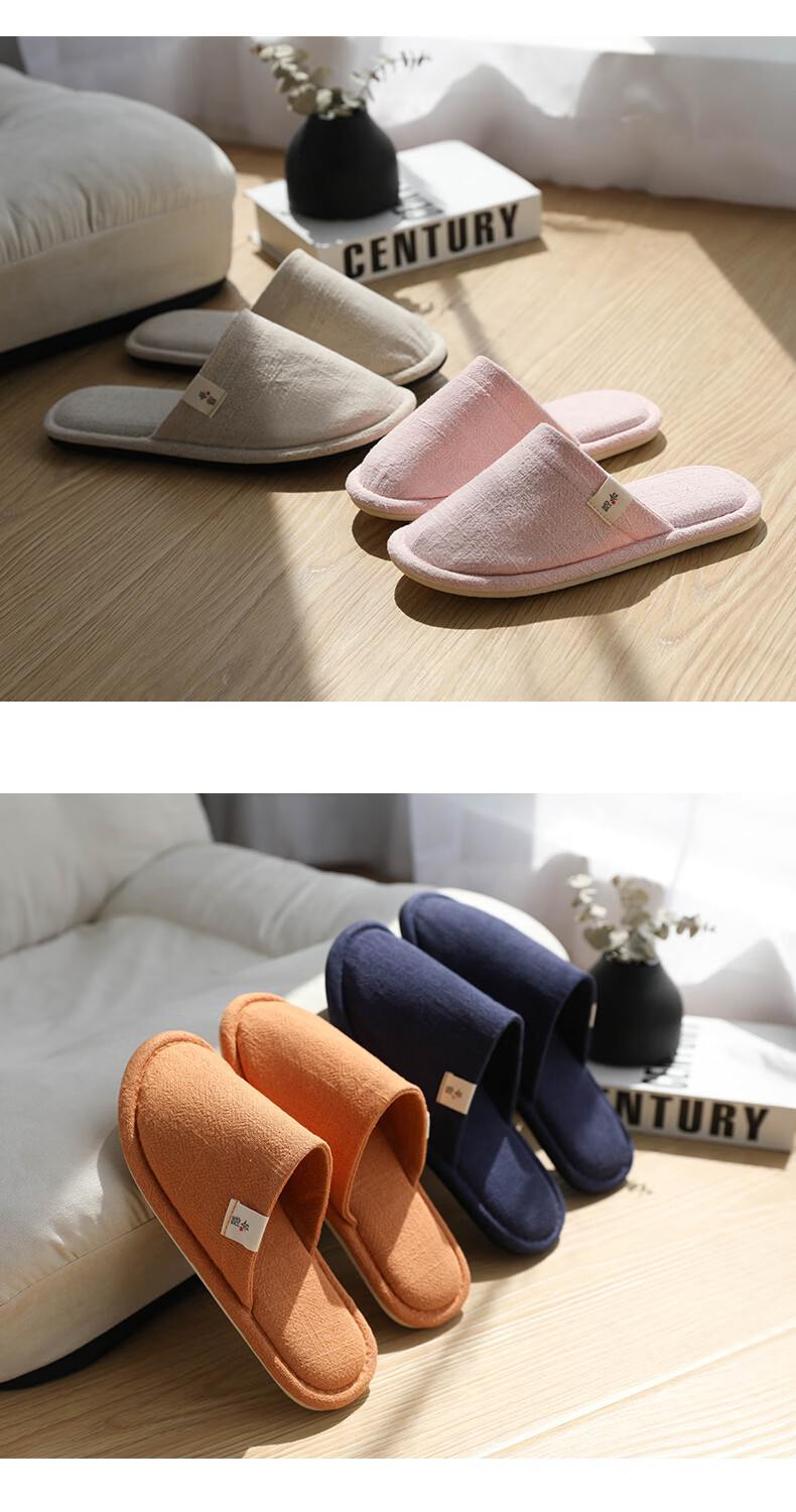 Guoluofi Japanese Style Four Seasons Linen Slippers Men Thin Indoor Home Silent Floor Couple Linen Slippers Women Dark Blue Size 43-44 8