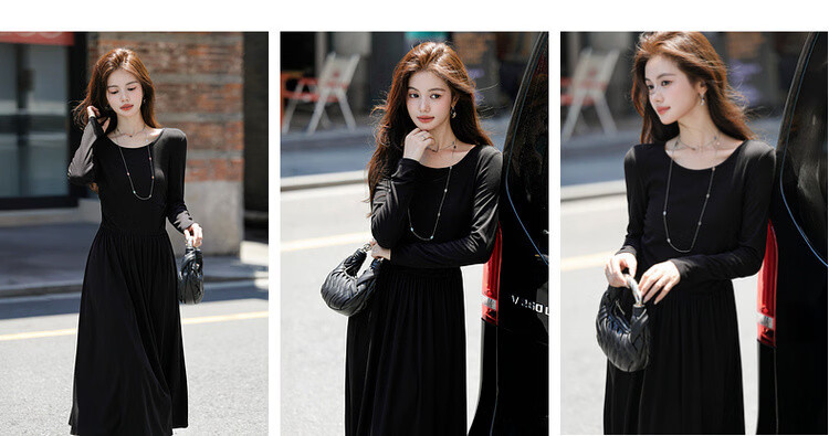 Mt Hepburn Retro French Spring Cloud Cotton Elastic Waist Petite Knit Long Dress for Women 6