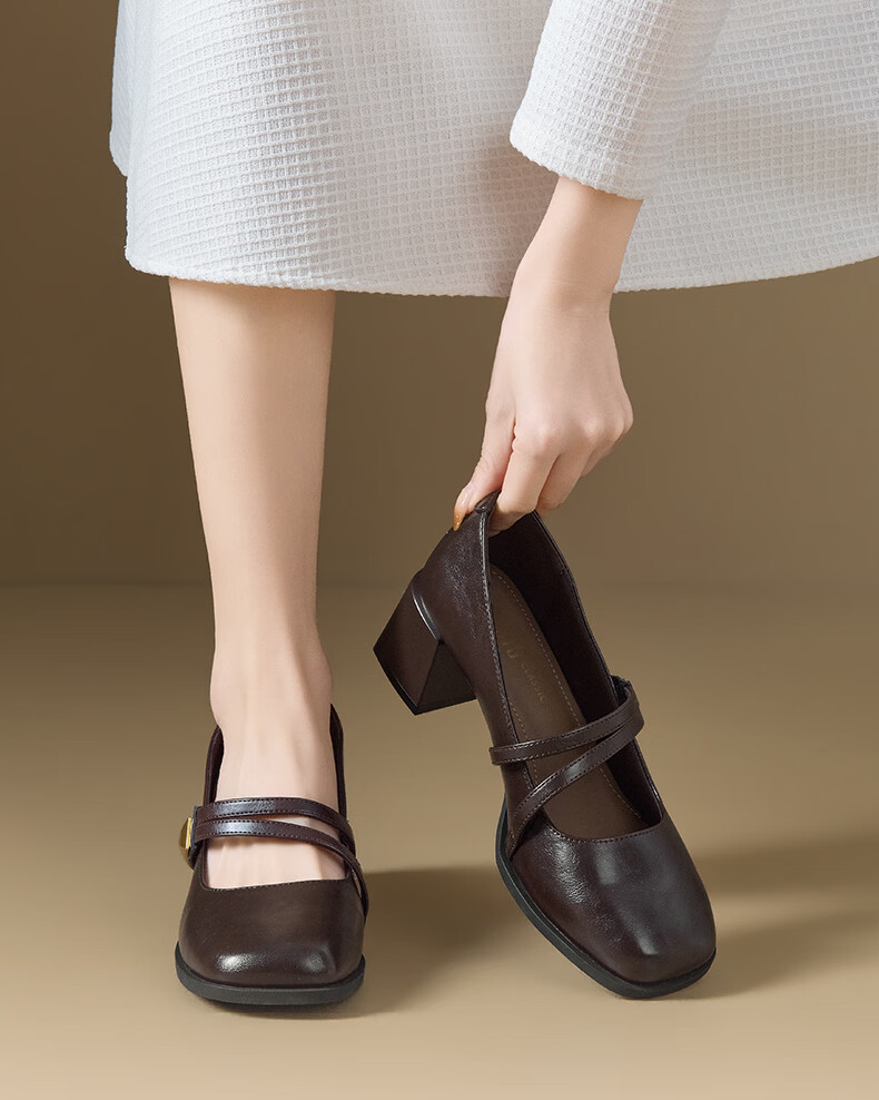 Dustodusto Mary Jane Shoes Women 2026 New Spring Thick Heel Low-Cut Single Shoes Commuting Versatile Elegant Retro High Heels 11