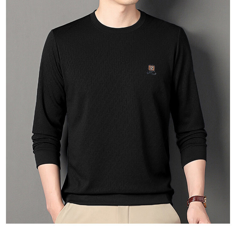 Pierre Cardin Men's Sweatshirt Spring and Autumn Business Casual Long Sleeve T-Shirt Elastic Skin-Friendly Base Shirt Men's Clothing Bean Green L 14