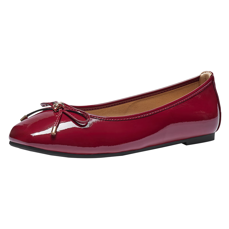 Hotwind Women's Flat Shoes 2026 Spring New Square Toe Red Casual Lightweight Commuter Shoes