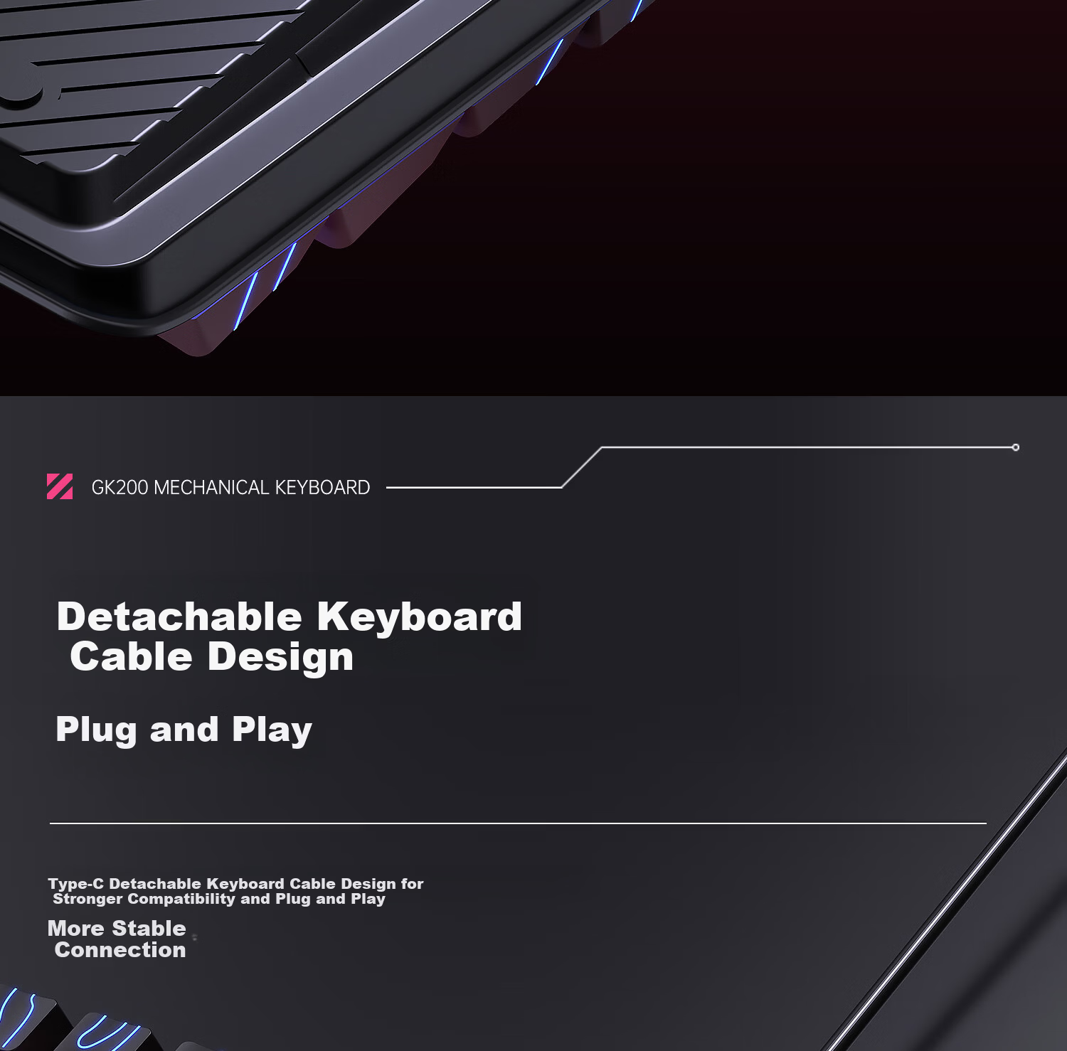 AOC GK200 Mechanical Keyboard Contour Side-Printed Wired Gaming Keyboard Hot-Swappable RGB Backlit 87-Key Anti-Ghosting Blackberry Pink Tea Switch 18