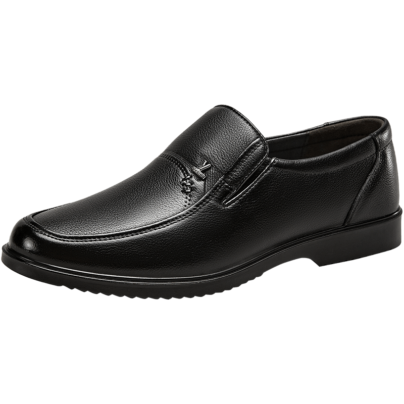 Eierkang Plus Size Men's Genuine Leather Business Formal Slip-On Comfortable Casual Dad Shoes 96361W Black 40