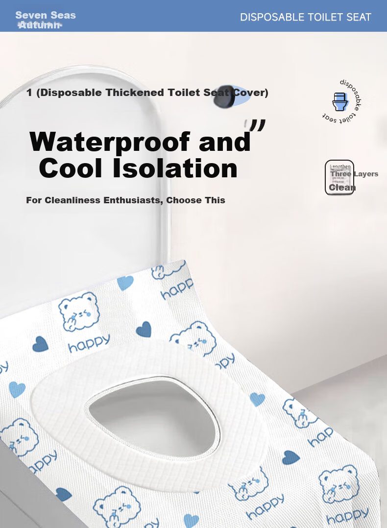 Qihaiqiu Disposable Toilet Seat Covers Thickened Three-Layer Blue Bear 10-Pack for Hotel Travel Maternity Postpartum Use 1