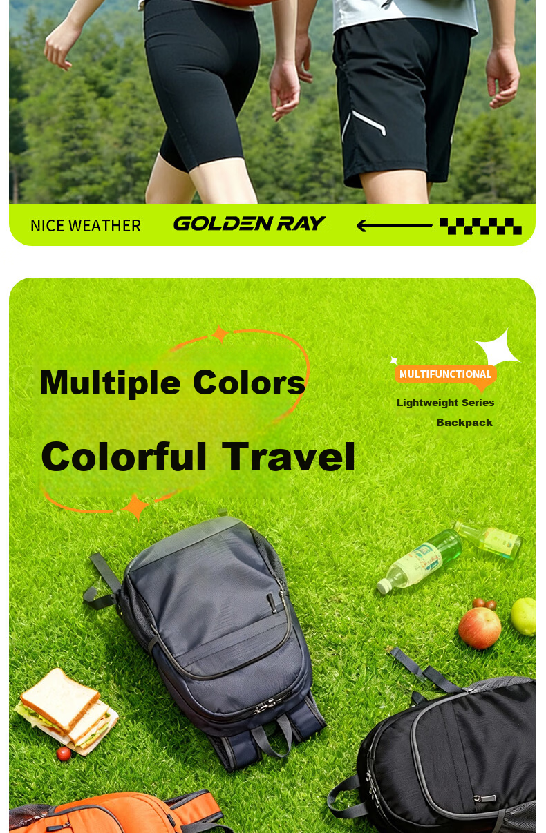GOLDEN RAY Laptop Backpack 14.0-16.1 Inch Foldable Travel Bag for Men and Women 15.6 Inch Hiking Sports Outdoor Cycling School Bag Gray 2