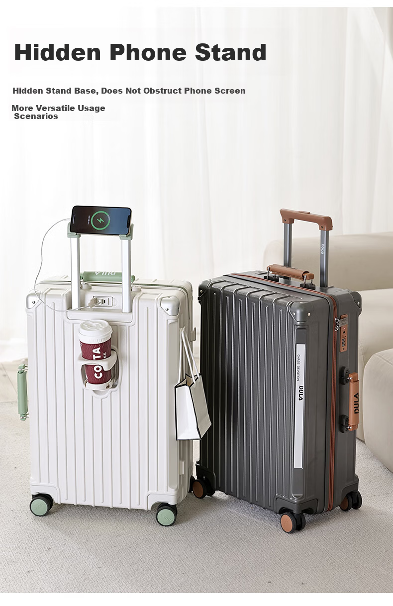 DULA High-Style Multifunctional Luggage with Cup Holder USB Trolley Case Travel Suitcase Gradient Color 26-inch 4