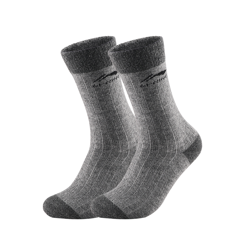 LI-NING Wool Sports Socks (3 Pairs) Unisex Autumn Winter Thickened Terry Mid-Calf Warm Snow Socks