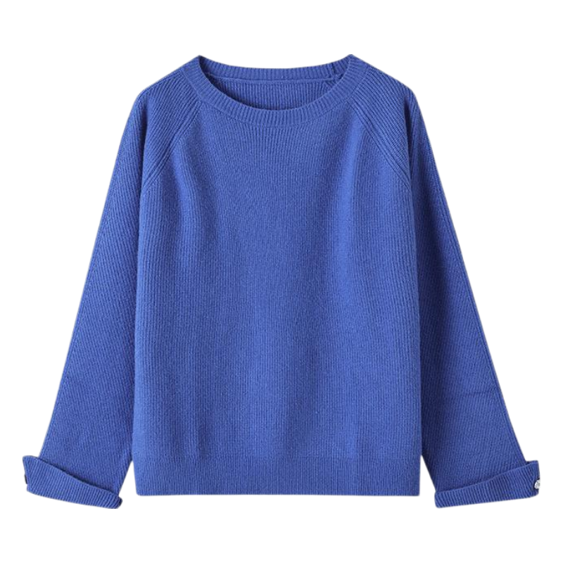 MT Klein Blue Series Spring Simple Style Crew Neck Rolled Sleeve Lazy Comfortable Knit Sweater for Women