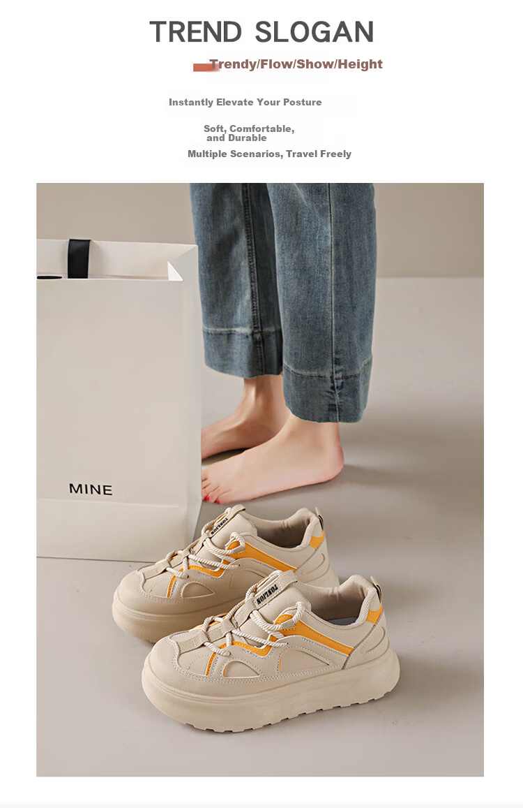 TonLion Women's Shoes Spring Summer 2026 Fashion Thick Sole Casual Sports Sneakers Versatile Beige Size 35 14