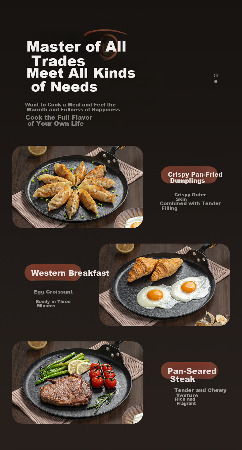 CHUI DA REN Zhangqiu Flat Bottom Iron Pan Non-Coated Non-Stick Home Use Steak Frying Pan Pancake Pan for Gas and Induction Cookers 5