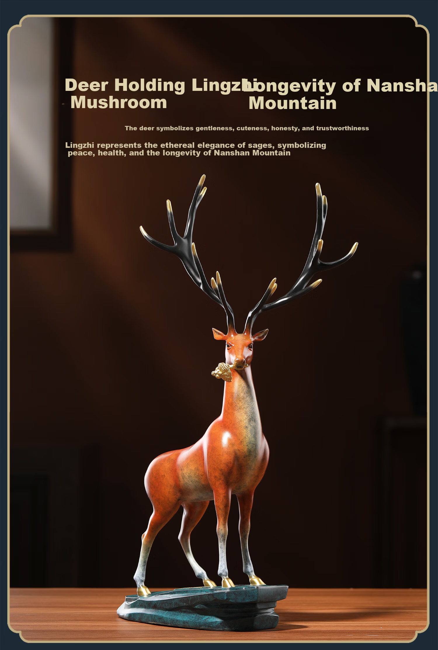 Daming Copper Craftsman Copper Deer Ornament - Prosperity and Longevity Deer Figurine for Living Room and Office Desk, Chinese Style Creative Home Decor, Housewarming Gift 3