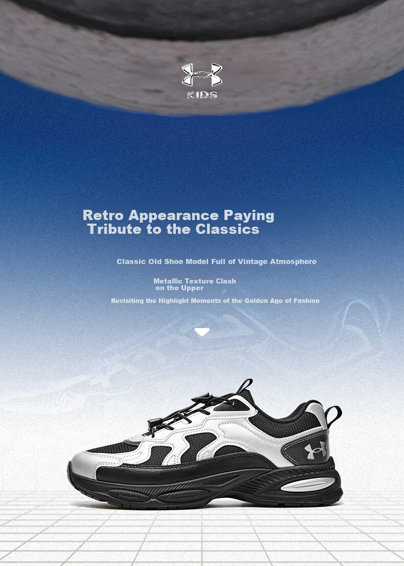 Under Armour Kids Sports Shoes Spring Summer Boys Girls Soft Sole Cushioning Breathable Non-Slip Retro Casual Shoes 2611899 2