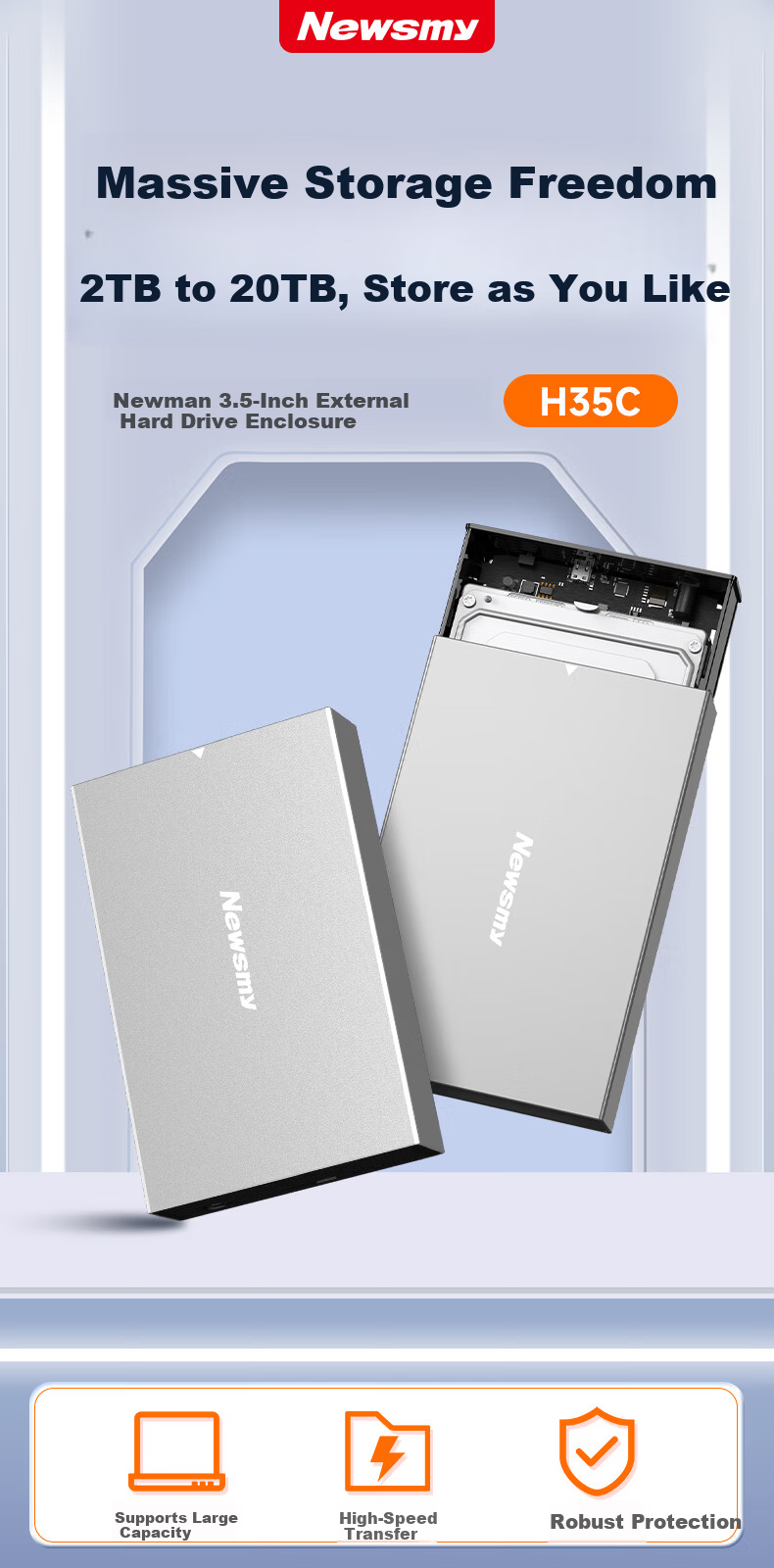 Newsmy M.2 NVMe SSD Enclosure SD01 USB 3.1 External SSD Hard Drive Case Metal Body High-Speed Read and Write 1