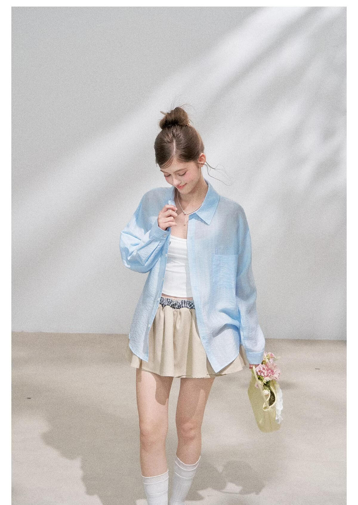 ICH MODE "Spring Light Leisure" Lyocell Sun Protection Long Sleeve Shirt Women Lazy Style Thin Jacket White M 26
