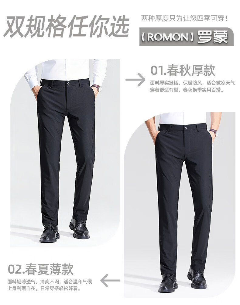 ROMON Men's Lightweight Business Pants Spring Autumn Upgraded High-Quality Stretch Wrinkle-Resistant Dress Casual Pants Blue 30 1