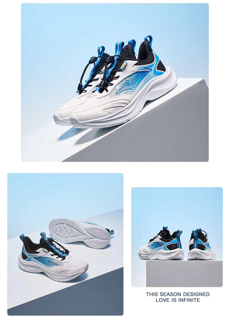 ERKE Kids Sports Shoes Boys and Girls Children's Lightweight Running Shoes with Drawstring Microcrystalline White/Sea Wave Blue/True Black Size 39 14